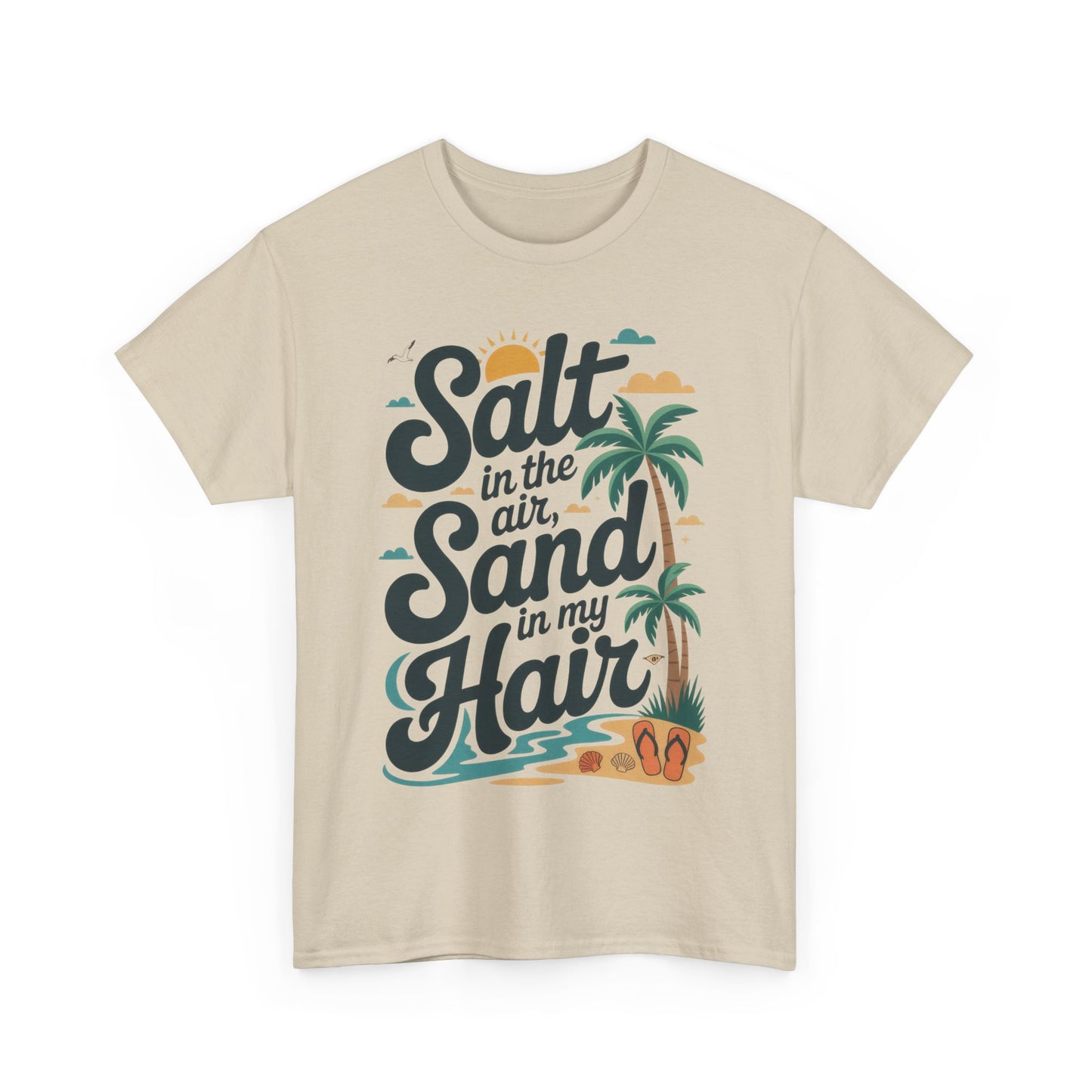 Salt in the Air Sand in My Hair Shirt, Beach Summer Vibes Graphic T-Shirt, Tropical Ocean Palm Design, Ocean-Themed Shirt, Gift Beach Lovers