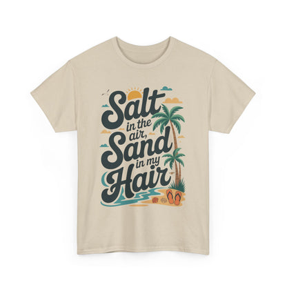 Salt in the Air Sand in My Hair Shirt, Beach Summer Vibes Graphic T-Shirt, Tropical Ocean Palm Design, Ocean-Themed Shirt, Gift Beach Lovers