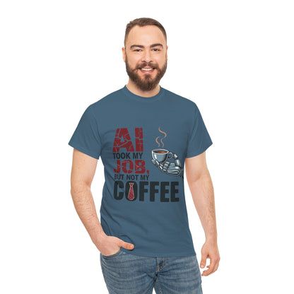 Men's AI Coffee T-Shirt, Funny Robot Humor Graphic Tee, Geek Job Joke Shirt for Him, Men's Heavy Cotton Tee, Sarcastic Work Shirt