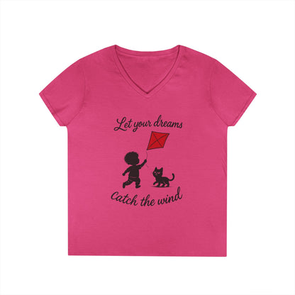 Cat Lover Girls' V-Neck T-Shirt, Gift for Birthday, Cat Lover T-Shirt, Cat Mom Gift, Gift for Kids and Animal Lovers
