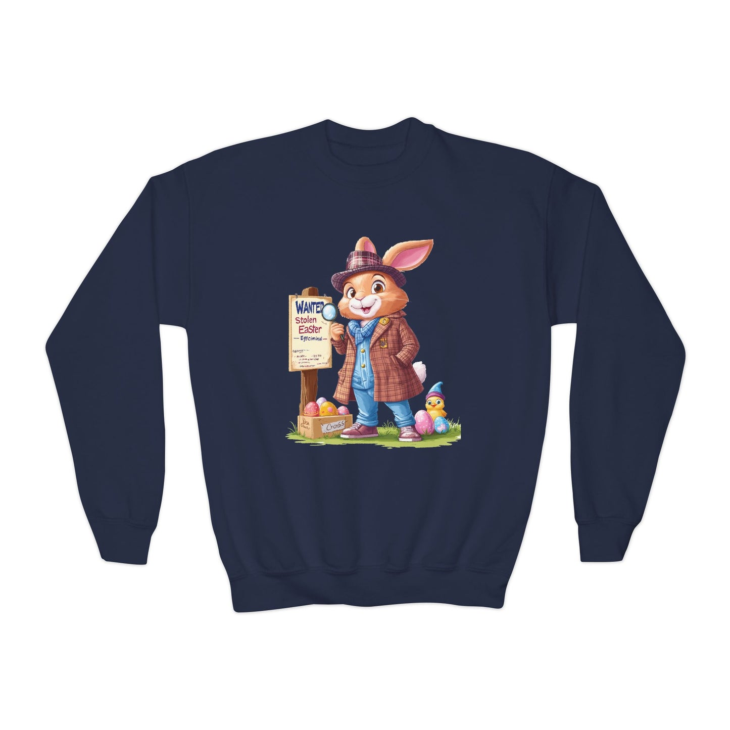 Easter Bunny Detective Kids Sweatshirt - Fun Egg Hunt Design, Cute Spring Holiday Outfit, Youth Crewneck for Boys & Girls, Easter Gift