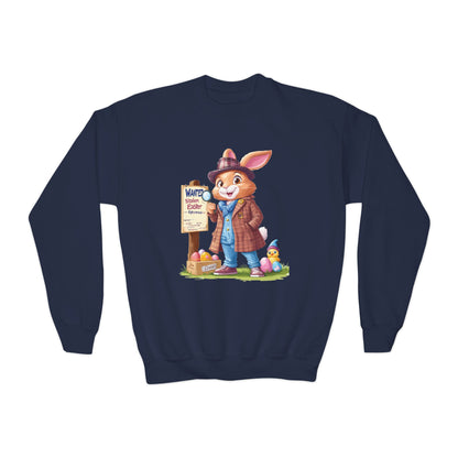 Easter Bunny Detective Kids Sweatshirt - Fun Egg Hunt Design, Cute Spring Holiday Outfit, Youth Crewneck for Boys & Girls, Easter Gift