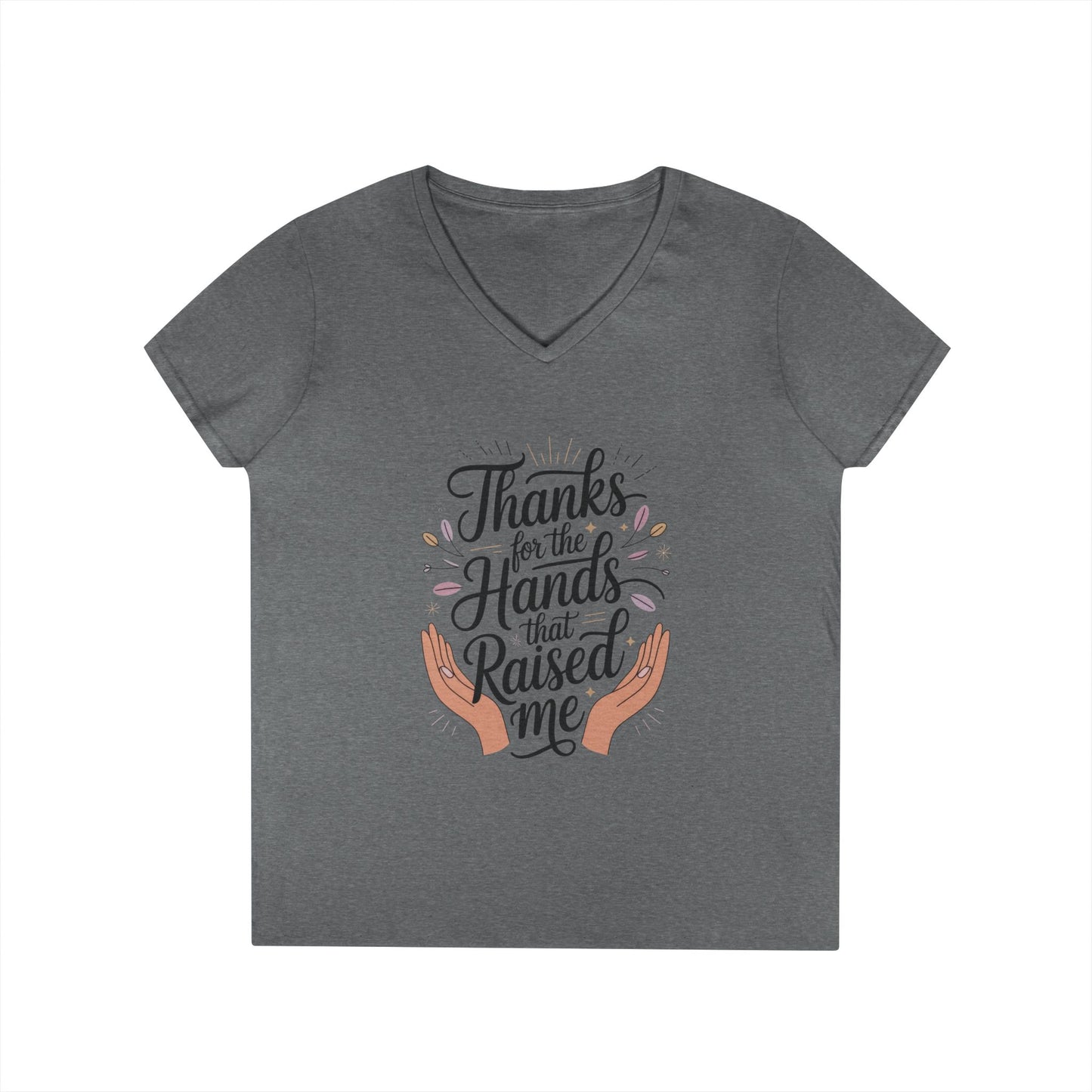 Grateful Hands V-Neck T-Shirt, Mother's Day Gift, Appreciation Tee, Family Love Shirt, Empowering Woman Top, Inspirational Shirt