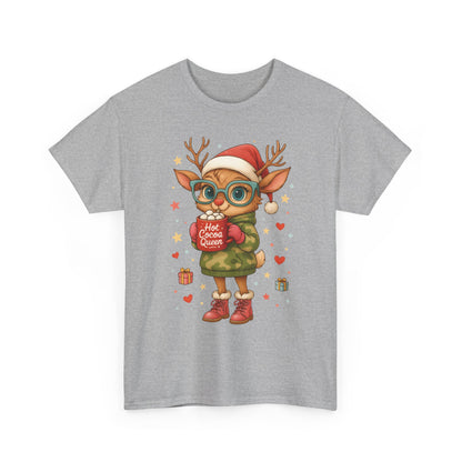 Hot Cocoa Queen Christmas T-Shirt, Cute Holiday Reindeer Tee for Women