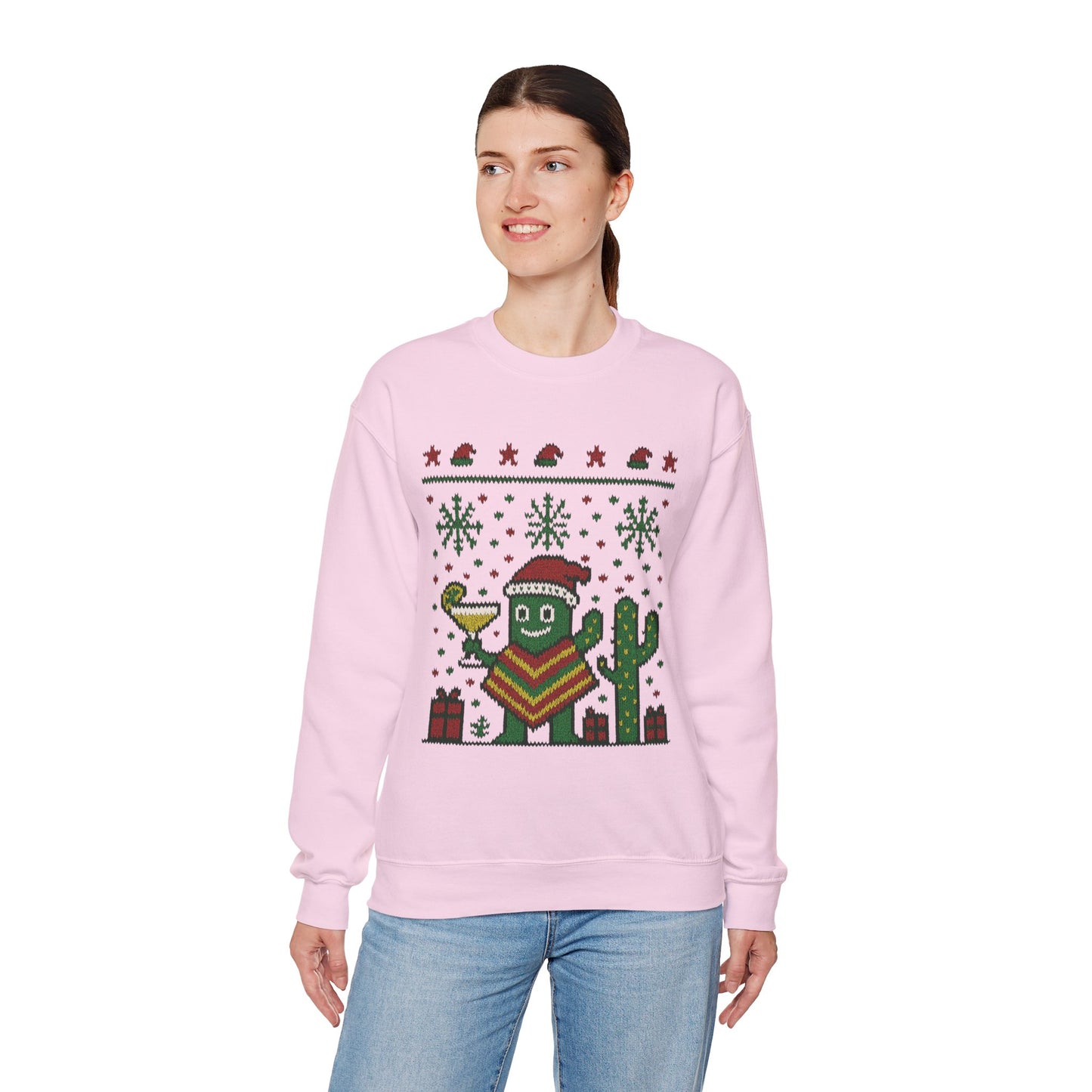 Festive Cactus Christmas Women's Sweatshirt, Funny Santa Hat Holiday Pullover, Women's Heavy Blend™ Crewneck Sweatshirt