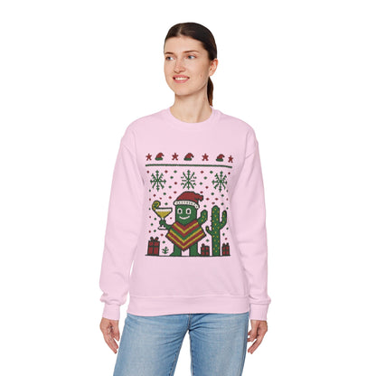 Festive Cactus Christmas Women's Sweatshirt, Funny Santa Hat Holiday Pullover, Women's Heavy Blend™ Crewneck Sweatshirt