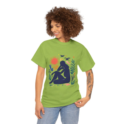 Boho Chic Unisex T-Shirt, Minimal Abstract Woman T-Shirt, Tee for Nature Lovers, Sun and Nature Print, Artistic Silhouette Tee