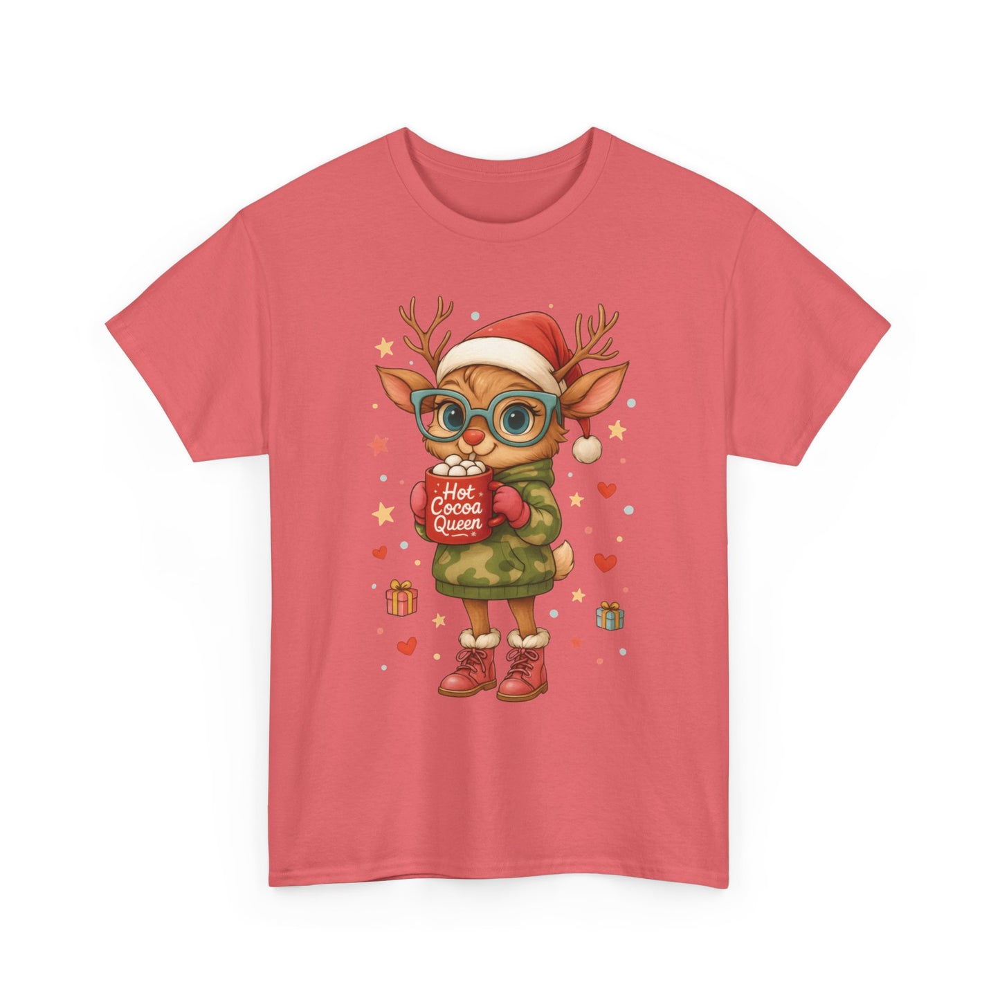 Hot Cocoa Queen Christmas T-Shirt, Cute Holiday Reindeer Tee for Women