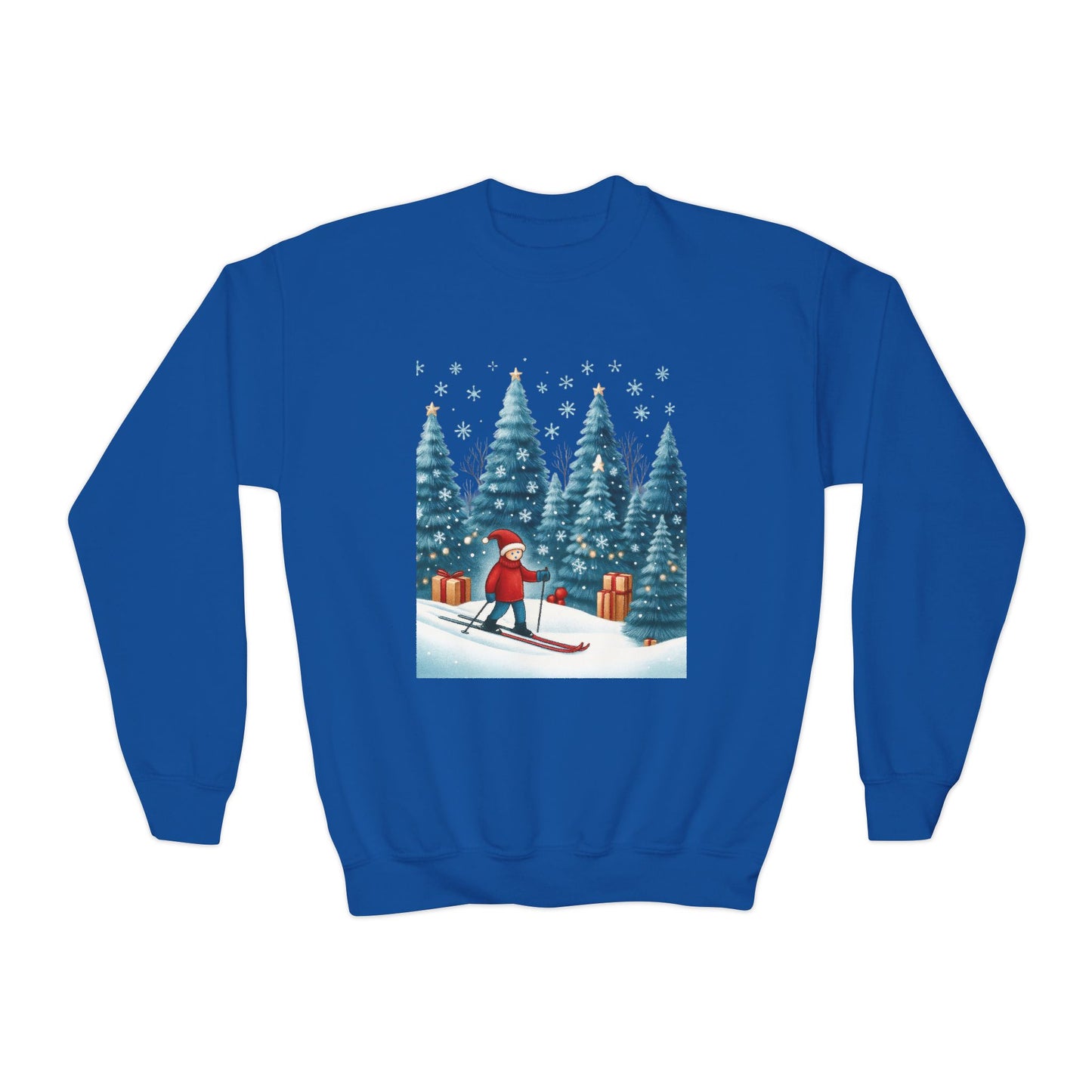 Kids Christmas Skiing Sweatshirt, Cute Holiday Winter Pullover, Youth Crewneck Sweatshirt
