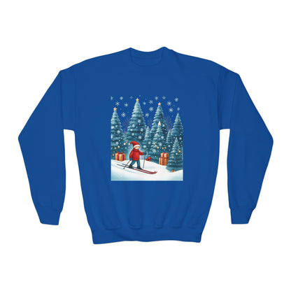 Kids Christmas Skiing Sweatshirt, Cute Holiday Winter Pullover, Youth Crewneck Sweatshirt