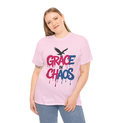 Womens Graffiti T-Shirt, Grace in Chaos Dripping Street Art Tee, Bold Urban Graphic Shirt