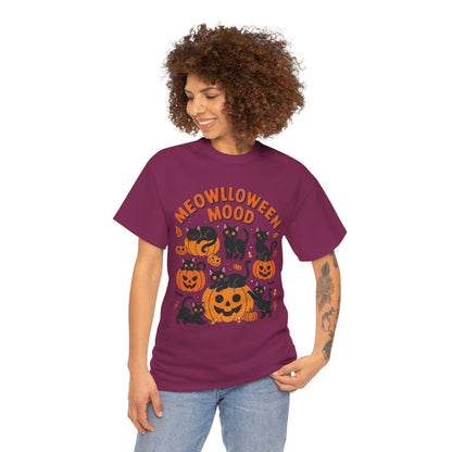 Meowlloween Mood Cat Shirt for Women, Cute Black Cat and Pumpkin Halloween Tee, Cozy Fall Kawaii Spooky Graphic Top, Cat Lover Gift