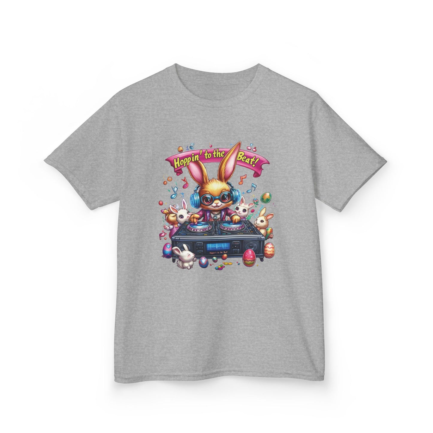 Kids Easter DJ Bunny T-Shirt Fun - Music Themed Spring Tee, Hoppin to the Beat Design, Colorful Holiday Shirt for Boys and Girls