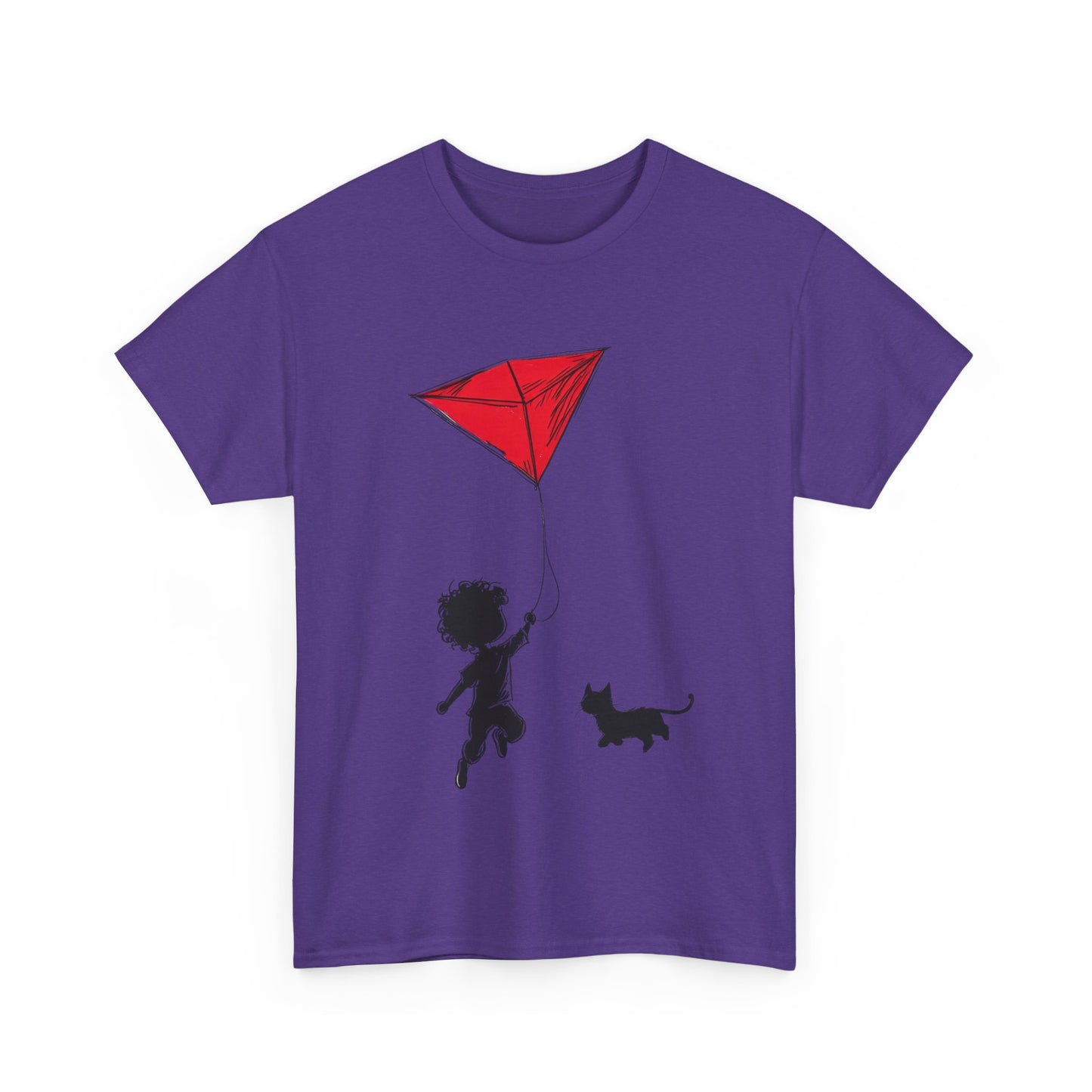 Cute Kid and Cat Design T-Shirt, Playful Gift for Cat Lovers, Summer Style, Cat Lover T-Shirt, Gift for Cat Owners, Women's Cotton T-Shirt