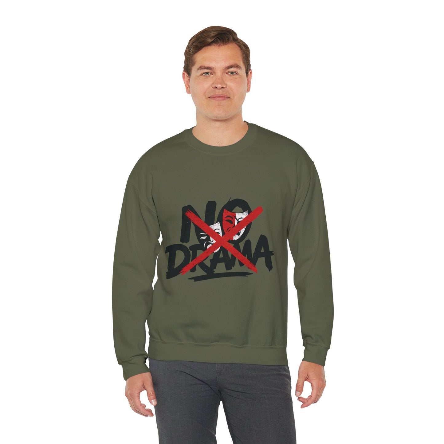 No Drama Mens Crewneck Sweatshirt, Casual Everyday Wear, Gift for Friends, Relaxed Vibes, Comfortable Fashion