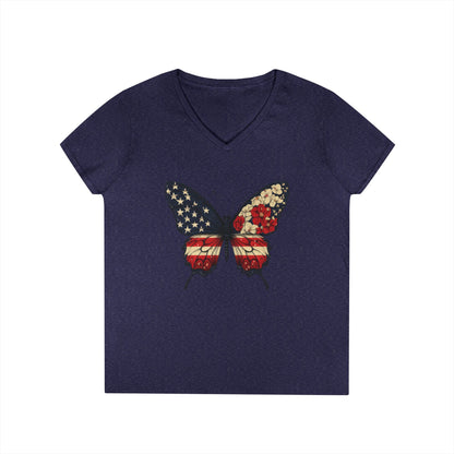 Patriotic Butterfly V-Neck T-Shirt, Summer Style, Gifts for Her, Independence Day, Casual Wear, Nature Lovers