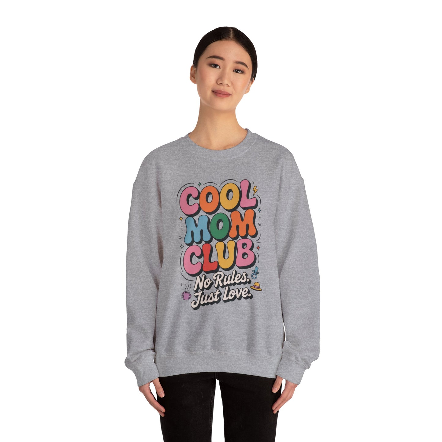Cool Mom Club Sweatshirt, Gift for Moms, Mother's Day, No Rules Just Love, Retro Colorful Unisex Heavy Blend Crewneck