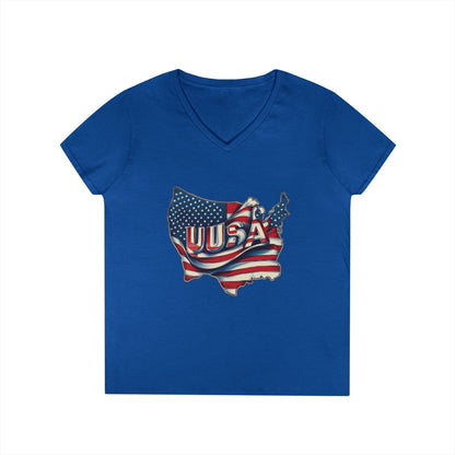 Patriotic Ladies' V-Neck T-Shirt, USA Flag Top, Independence Day Apparel, Women's Casual Wear, Summer T-Shirt, 4th of July Gift
