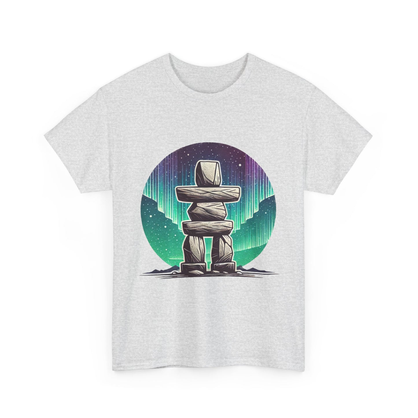 Aurora Stone Inukshuk Tee, Northern Lights Inukshuk T-Shirt,  Arctic Stone Stack Aurora Graphic Tee, Canada Inuit Symbol Shirt