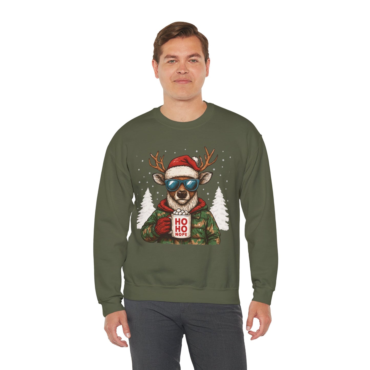 Men's HO HO NOPE Funny Christmas T-Shirt, Cool Reindeer Holiday Tee
