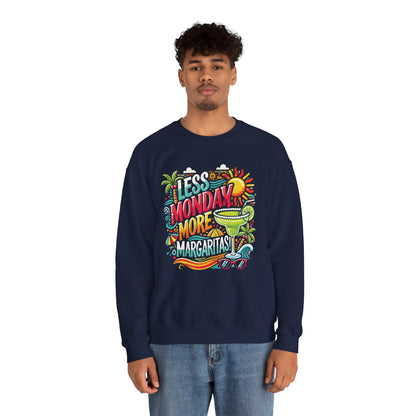 Less Monday More Margaritas Crewneck Sweatshirt, Funny Summer Unisex Beach Vibes Pullover, Fun Unisex Crewneck, Summer Parties Sweatshirt