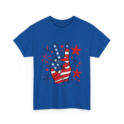 Patriotic Peace Hand Unisex Heavy Cotton Tee - Ideal for July 4th, Independence Day, Celebrations, Casual Wear, Everyday Style