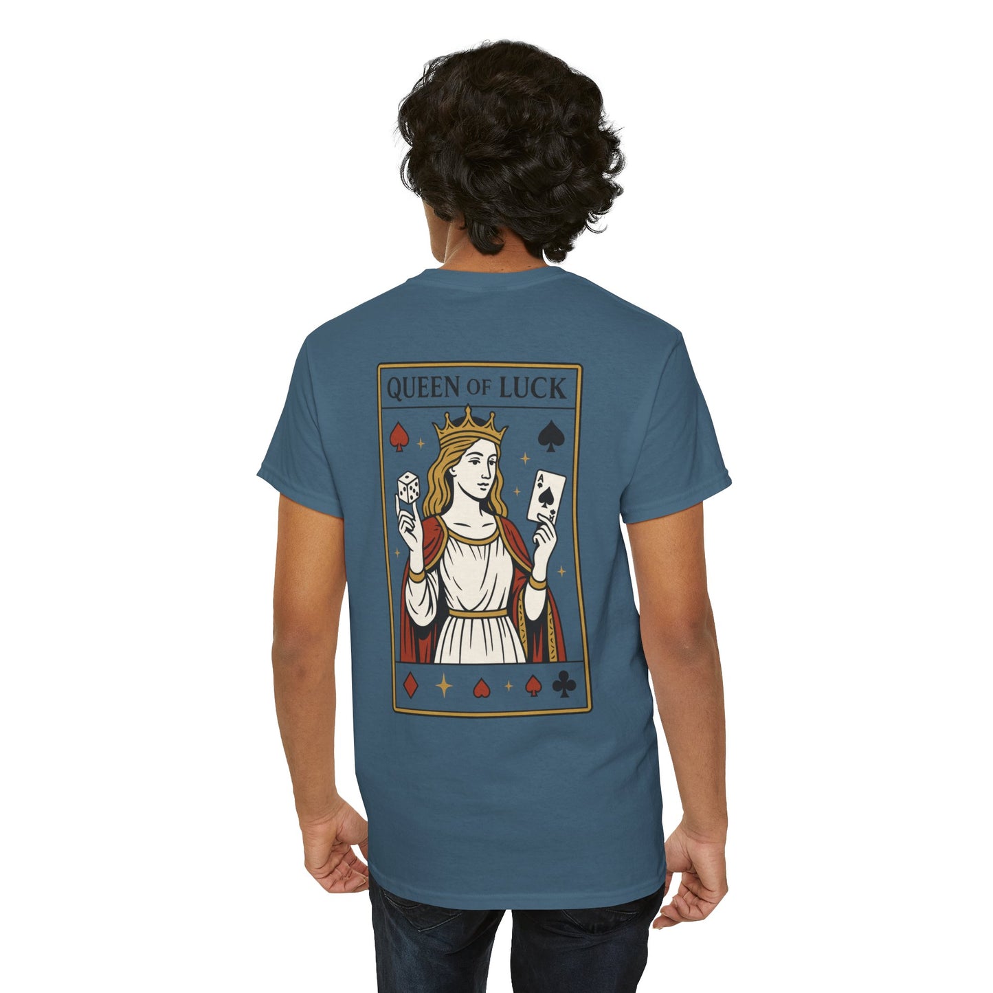 Queen of Luck Front & Back Print unisex T-Shirt, Roll the Dice Tee for Men, Vintage Gambling Shirt, Casino Gift, Poker Gift, Card Games Gift
