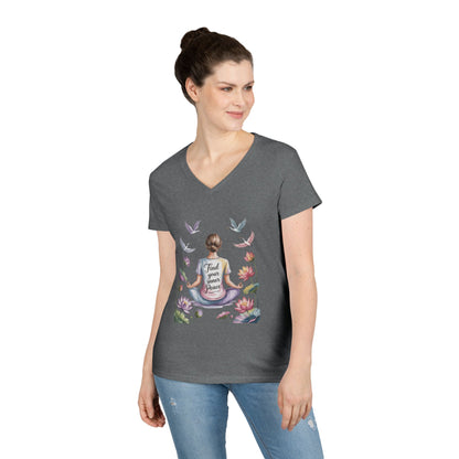 Mindful V-Neck T-Shirt, Inspirational Tee, Yoga Shirt, Self-Care Apparel, Gift for Her, Casual Wear, Find Your Inner Peace