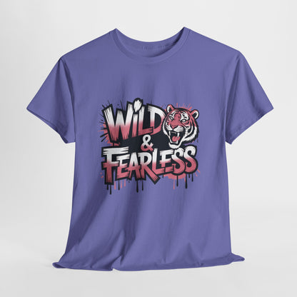 Womens Wild & Fearless T-Shirt, Tiger Graphic Graffiti Tee, Bold Urban Streetwear Top