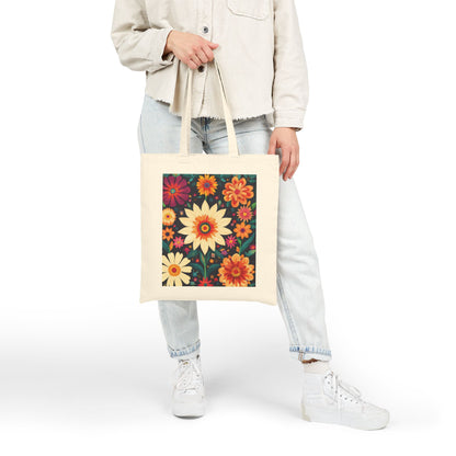 Floral Cotton Canvas Tote Bag, Eco-Friendly Shopping Bag, Reusable Grocery Tote, Boho Chic Gift, Market Bag with Flower Design