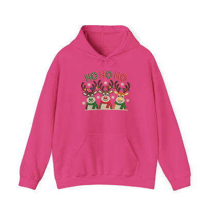 Ho Ho Ho Reindeer Hoodie, Cute Christmas Holiday Pullover for Women