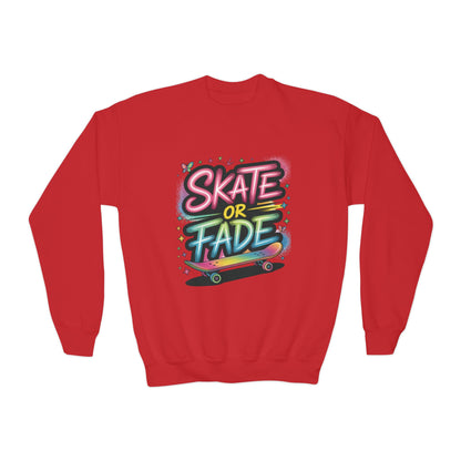 Youth Crewneck Sweatshirt, Skate Or Fade Girls Sweatshirt, Colorful Graffiti Skateboarding Crewneck Sweatshirt, Youth Streetwear Gift