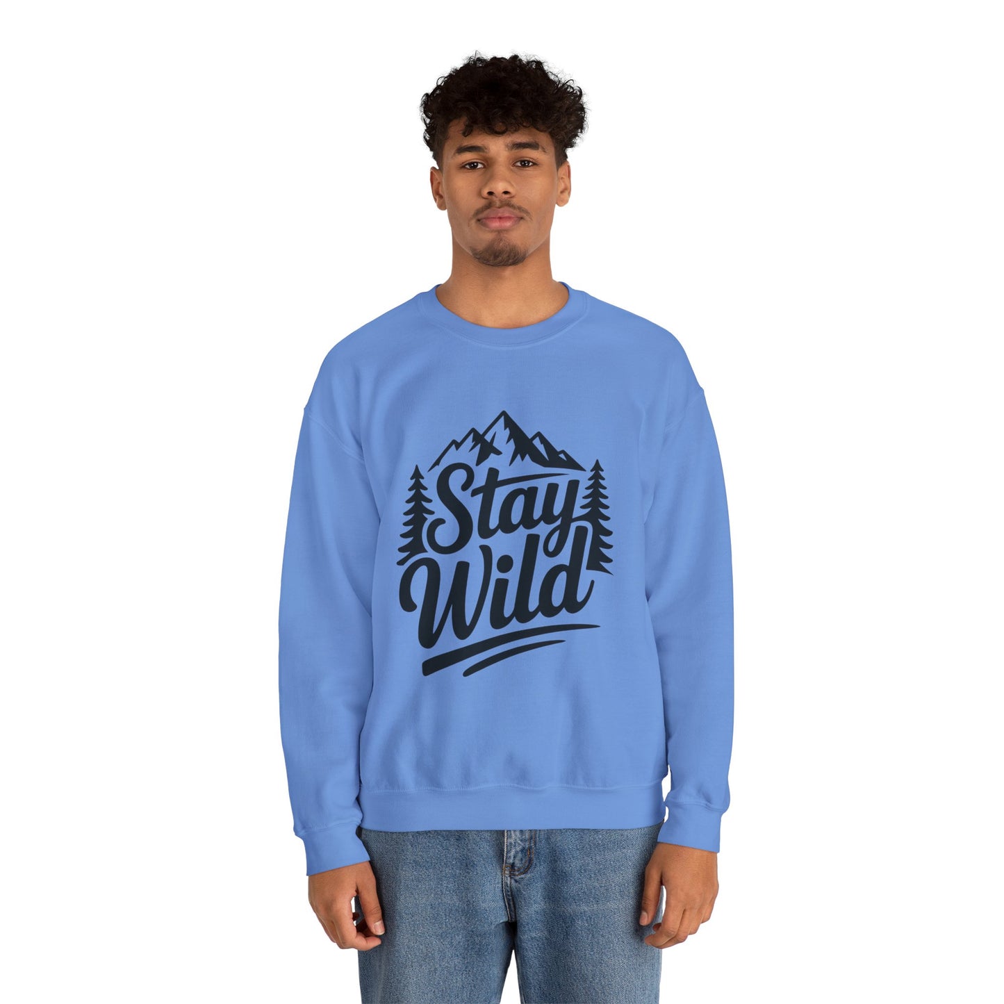 Stay Wild Unisex Crewneck Sweatshirt, Cozy Casual Wear for Adventurers, for Nature Lovers, Mountain Nature Unisex Crewneck Sweatshirt