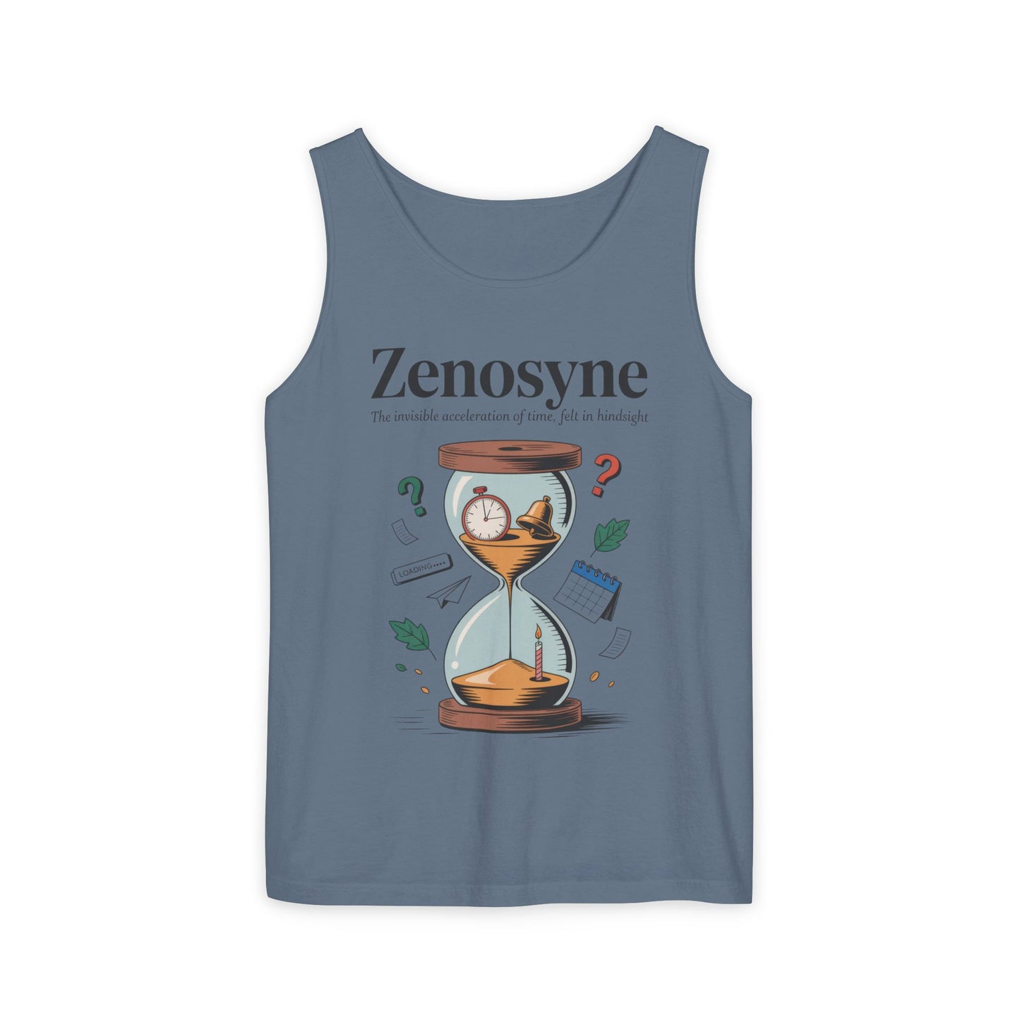 Zenosyne Tank Top, Unisex Garment-Dyed Tee, Time Awareness Gift, Casual Summer Wear, Philosophy Shirt, Unique Everyday Apparel
