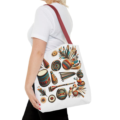 Boho Tribal Music Tote Bag, Ethnic Percussion Instrument Art, Festival Vibes, Shopping Bag, Bohemian Tote, Weekender Bag, Beach Bag, Large Canvas Bag