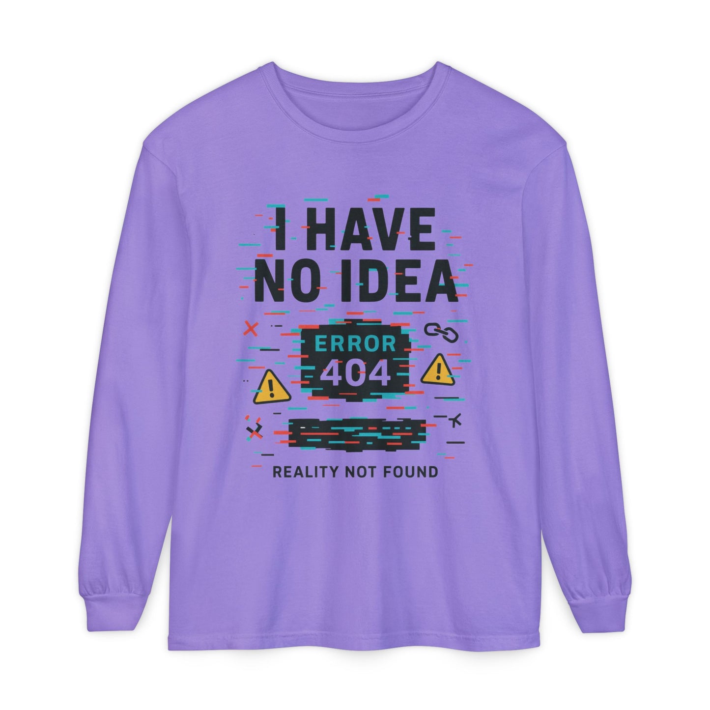 Unisex Long Sleeve T-Shirt, Funny Error 404 Graphic Tee, Internet Humor, Geeky Apparel, Quirky Humor Shirt, Gift for Tech Lovers