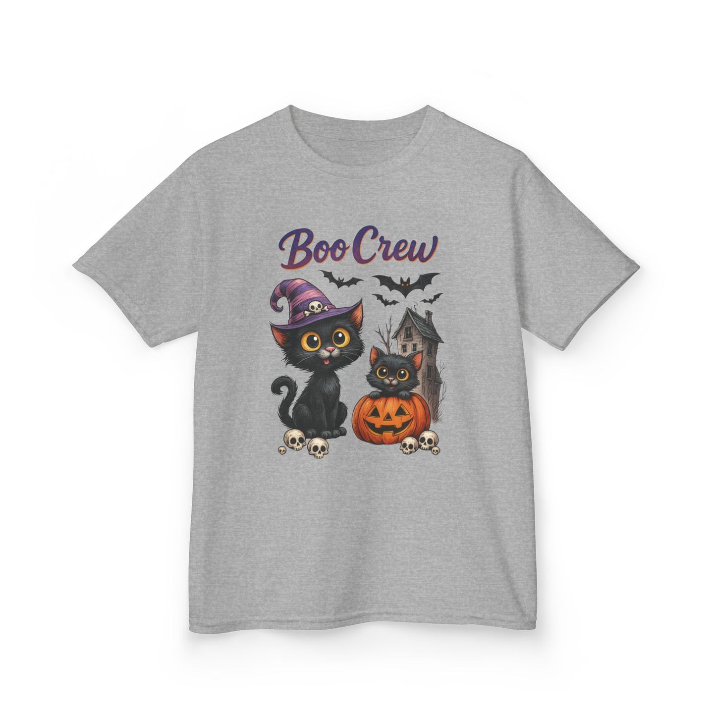 Boo Crew Kids Halloween T-Shirt, Cute Black Cats Pumpkin Design, Fun Spooky Shirt for Girls Boys