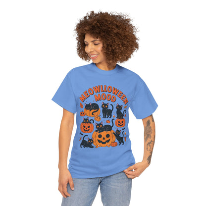 Meowlloween Mood Cat Shirt for Women, Cute Black Cat and Pumpkin Halloween Tee, Cozy Fall Kawaii Spooky Graphic Top, Cat Lover Gift