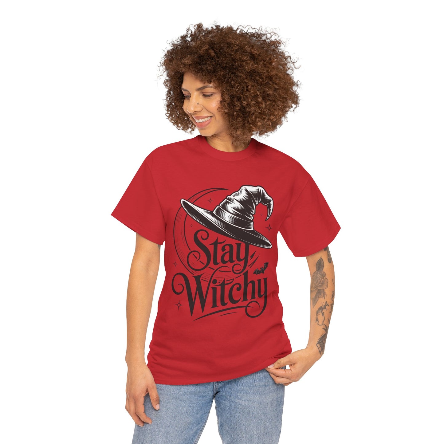 Stay Witchy Gothic Moon Witch Hat Women's T-Shirt, Minimalist Halloween Witchy Graphic Tee