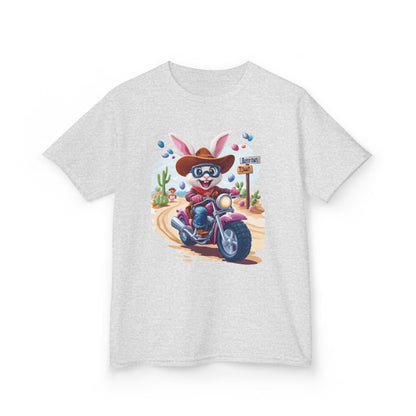 Biker Bunny Kids Tee - Fun Easter Shirt for Boys & Girls, Cute Spring Outfit with Motorcycle Rabbit Heavy Cotton Toddler T-Shirt Bunny Rider