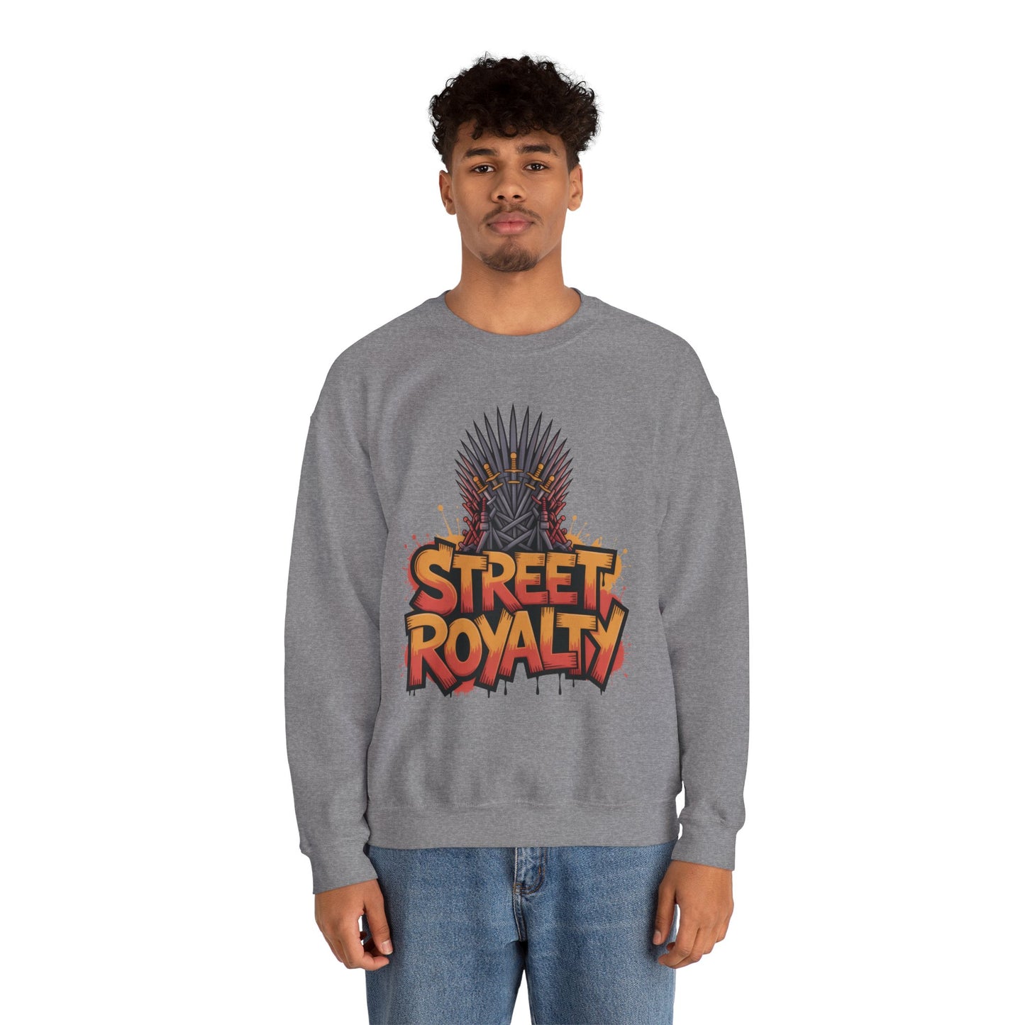 Street Royalty Men's Crewneck Sweatshirt, Graffiti Crown Graphic Pullover, Urban Streetwear Top for Men