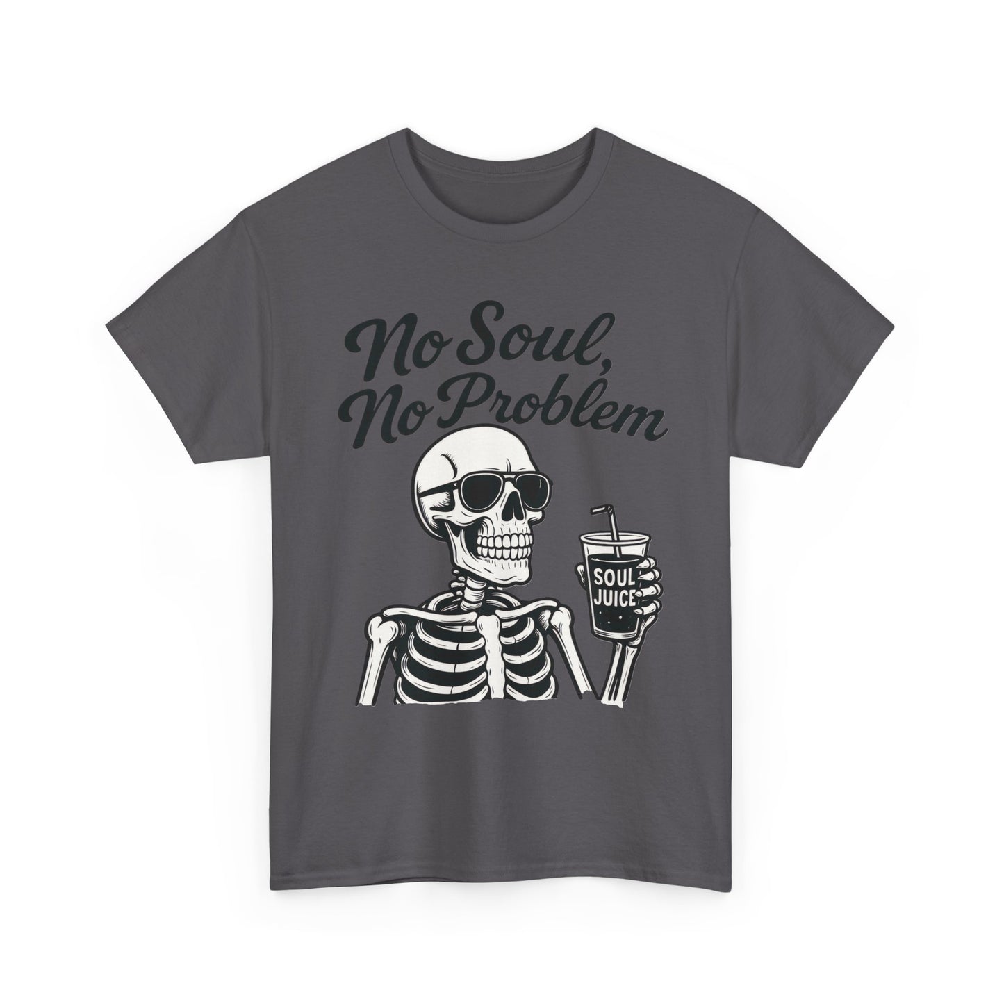 No Soul No Problem Skeleton T-Shirt for Men, Funny Gothic Skull Tee, Cool Spooky Halloween Shirt, Dark Humor Skeleton Graphic Top