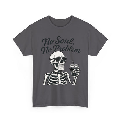 No Soul No Problem Skeleton T-Shirt for Men, Funny Gothic Skull Tee, Cool Spooky Halloween Shirt, Dark Humor Skeleton Graphic Top