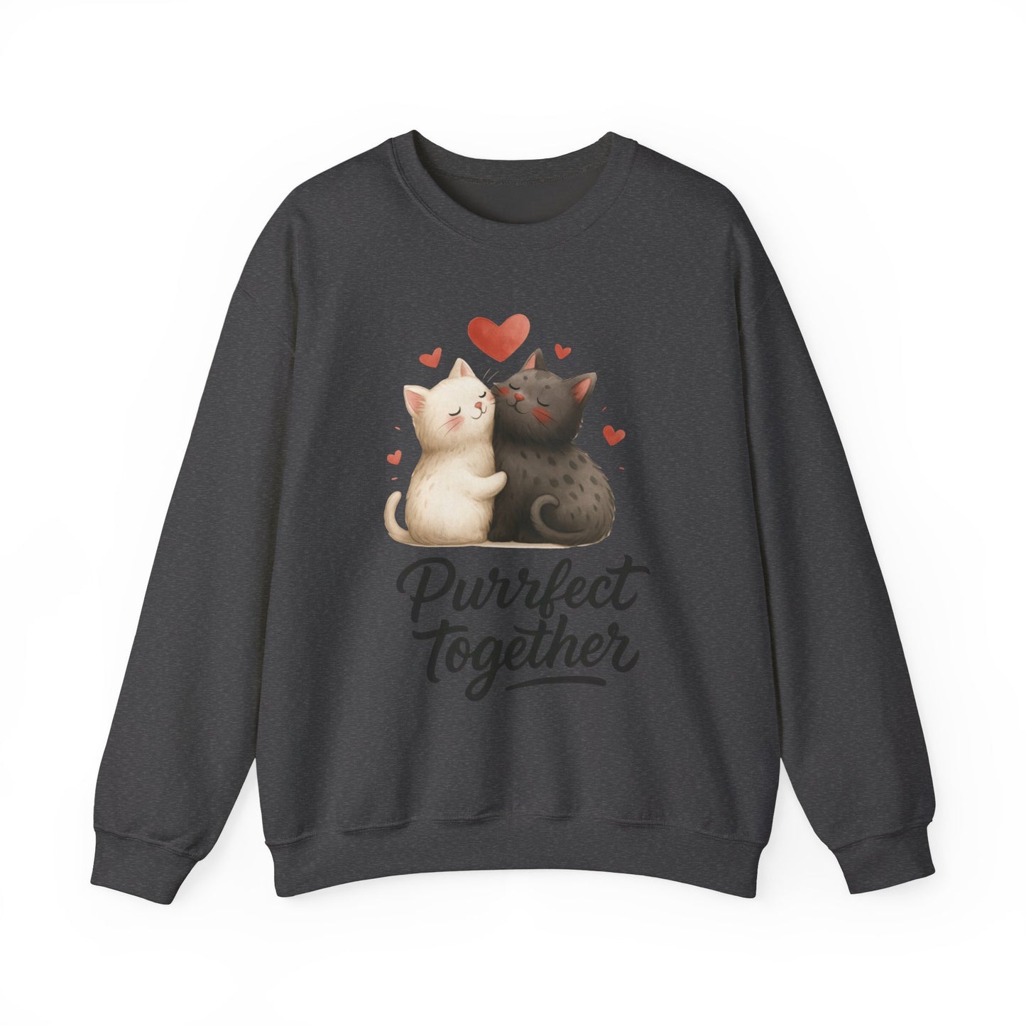 Cute Cat Couple Womens Sweatshirt, Purrfect Together Sweater, Gift for Cat Lovers, Cozy Crewneck for Valentine's Day, Animal Lover Apparel