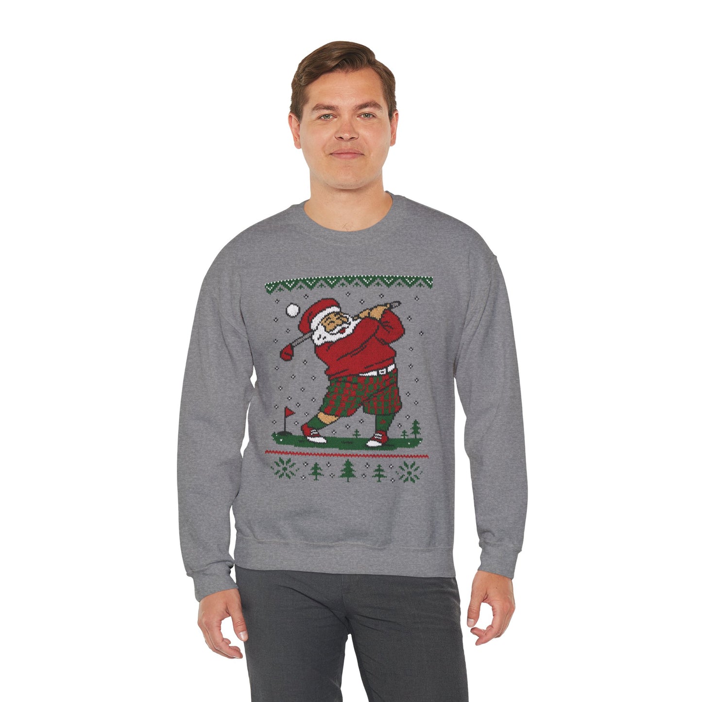 Golfing Santa Christmas Sweatshirt, Funny Golf Lover Holiday Jumper, Ugly Christmas Golf Sweater for Men