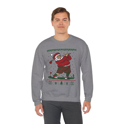 Golfing Santa Christmas Sweatshirt, Funny Golf Lover Holiday Jumper, Ugly Christmas Golf Sweater for Men