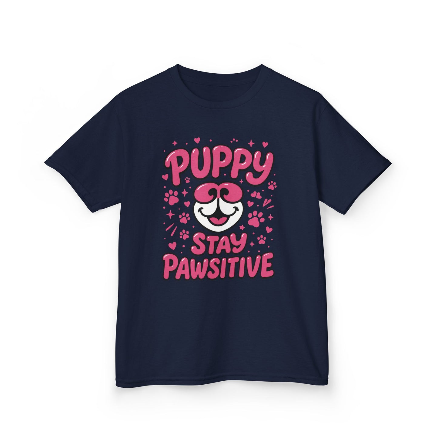 Puppy Stay Pawsitive Youth T-Shirt - Cute Positive Dog Shirt for Teens - Fun Puppy Paw Graphic Kids Tee, Kids Gift, Pet Lover Shirt