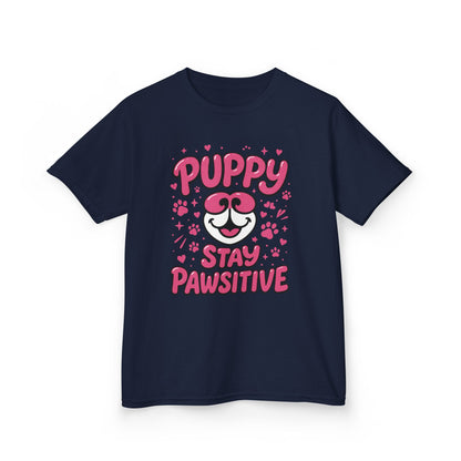 Puppy Stay Pawsitive Youth T-Shirt - Cute Positive Dog Shirt for Teens - Fun Puppy Paw Graphic Kids Tee, Kids Gift, Pet Lover Shirt