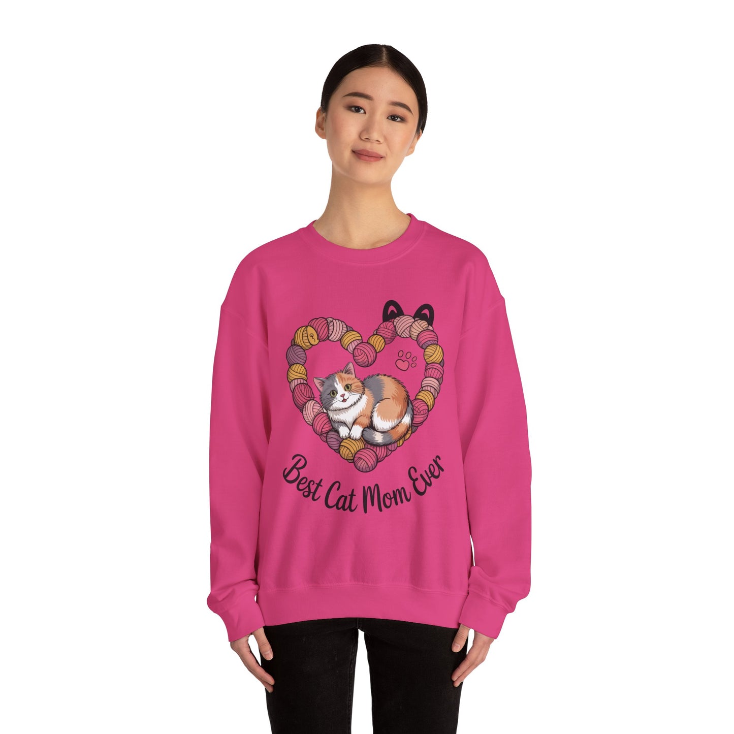 Best Cat Mom Ever Sweatshirt, Cozy Cat Lover Gift, Mother's Day Apparel, Pet Owner Sweatshirt, Cute Gift for Cat Moms, Yarn Themed