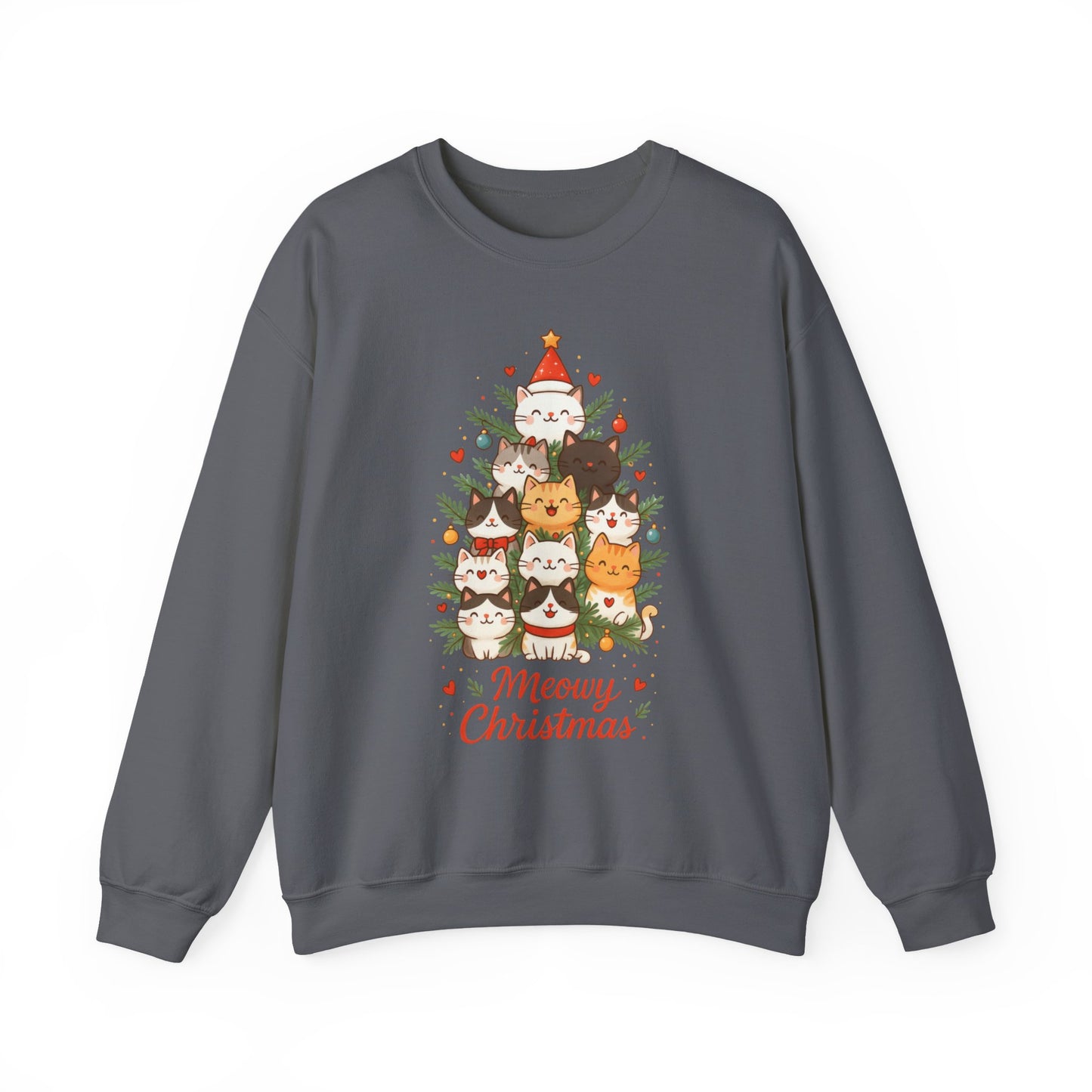 Women's Meowy Christmas Cat Sweatshirt, Cute Holiday Kitty Pullover